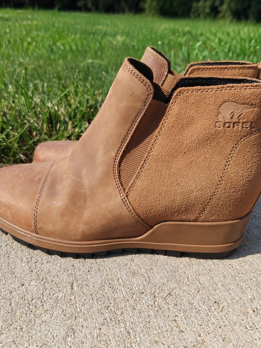 SOREL "Evie" Women's Size 8 Cognac Brown Leather Wedge Ankle Boots NL3816-242
